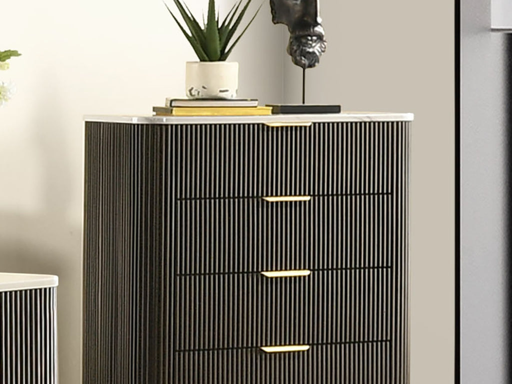 Contemporary Style 1pc Chest Artificial Marble Top Metal Side Glide Plinth Base Dark Walnut Finish Bedroom Furniture Dresser