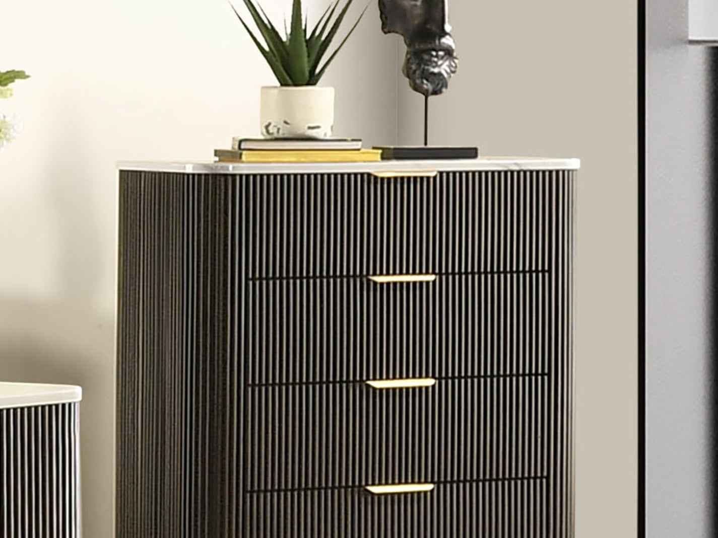 Contemporary Style 1pc Chest Artificial Marble Top Metal Side Glide Plinth Base Dark Walnut Finish Bedroom Furniture Dresser