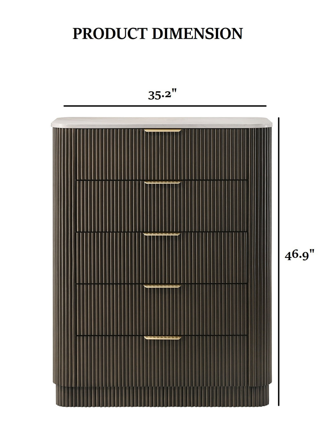 Contemporary Style 1pc Chest Artificial Marble Top Metal Side Glide Plinth Base Dark Walnut Finish Bedroom Furniture Dresser