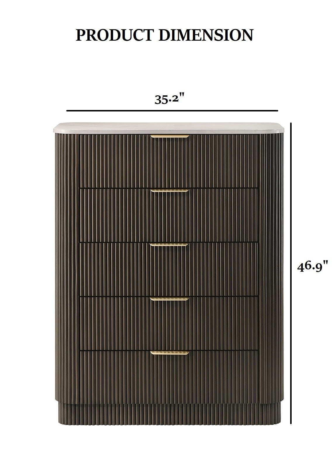 Contemporary Style 1pc Chest Artificial Marble Top Metal Side Glide Plinth Base Dark Walnut Finish Bedroom Furniture Dresser