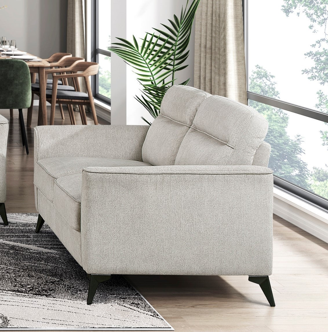 Modern Living Room Sofa Set 3pc Sofa Loveseat Chair Tan Microfiber Upholstery Comfortable Cushion Seat Black Metal Legs Contemporary Furniture