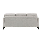 Modern Living Room Sofa Tan Microfiber Upholstery Comfortable Cushion Seat Couch Black Metal Legs Contemporary Furniture 1pc