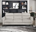 Modern Living Room Sofa Tan Microfiber Upholstery Comfortable Cushion Seat Couch Black Metal Legs Contemporary Furniture 1pc