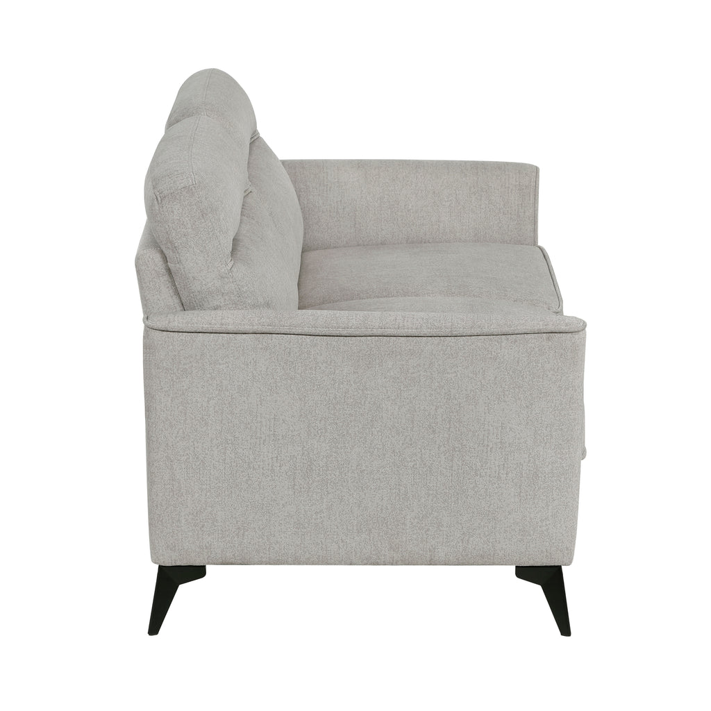 Modern Living Room Loveseat Tan Microfiber Upholstery Comfortable Cushion Seat Black Metal Legs Contemporary Furniture 1pc