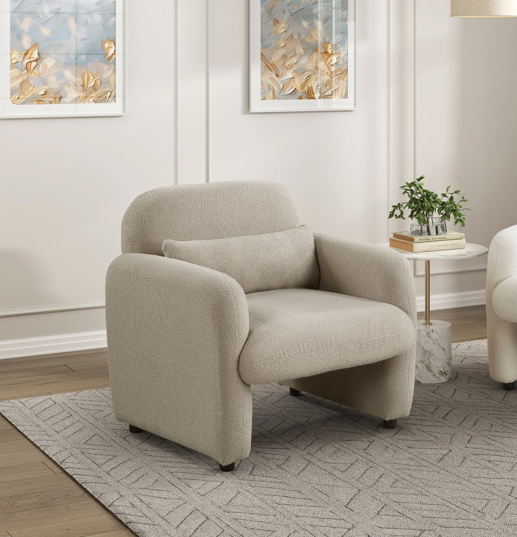 Contemporary Accent Chair Taupe Boucle Fabric Upholstery Plywood Frame Pillow Cozy Living Room Furniture 1pc Comfort Chair