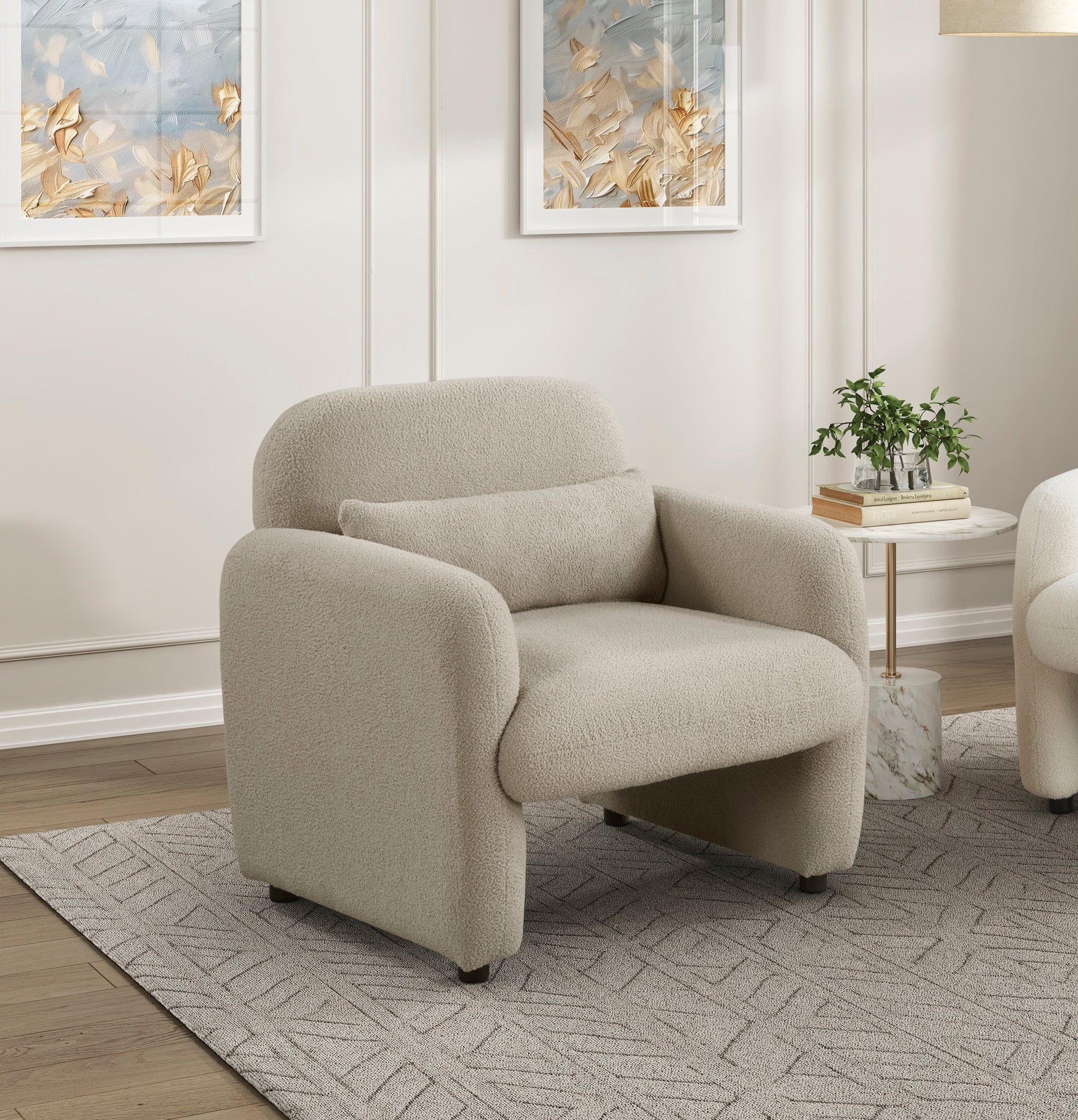 Contemporary Accent Chair Taupe Boucle Fabric Upholstery Plywood Frame Pillow Cozy Living Room Furniture 1pc Comfort Chair