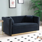 Contemporary Vertical Tufted Velvet Sofa Loveseat, Black.