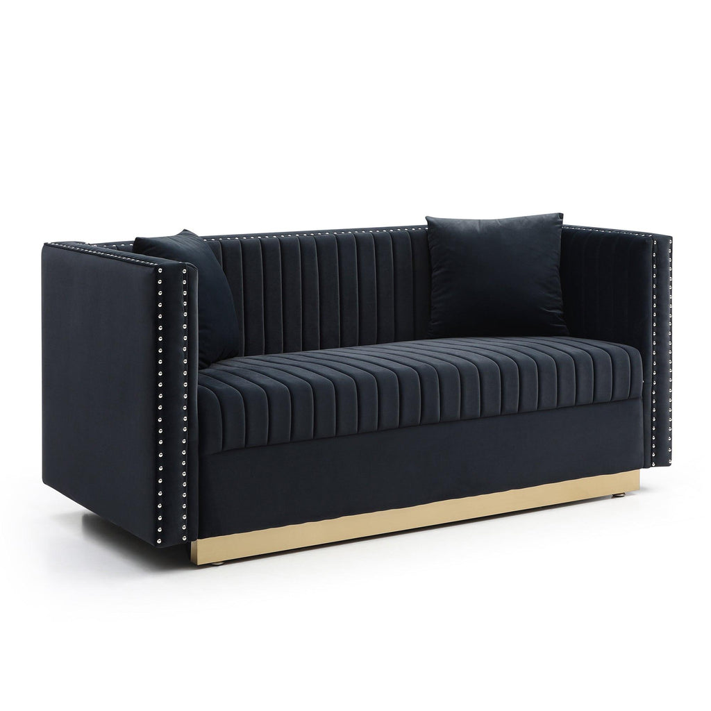 Contemporary Vertical Tufted Velvet Sofa Loveseat, Black.