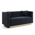 Contemporary Vertical Tufted Velvet Sofa Loveseat, Black.