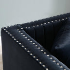Contemporary Vertical Tufted Velvet Sofa Loveseat, Black.