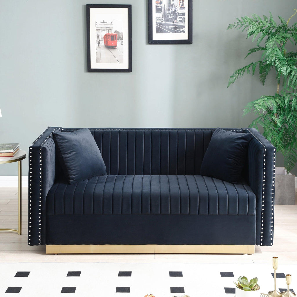 Contemporary Vertical Tufted Velvet Sofa Loveseat, Black.