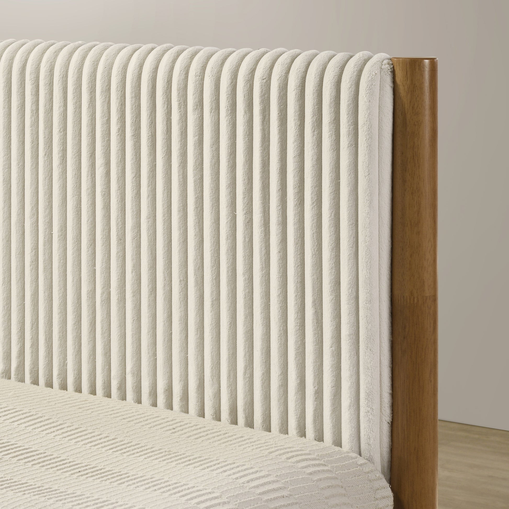 Vichy 2-Piece Rubberwood Corduroy Bedroom Set, Platform Bed with Nightstand, Queen