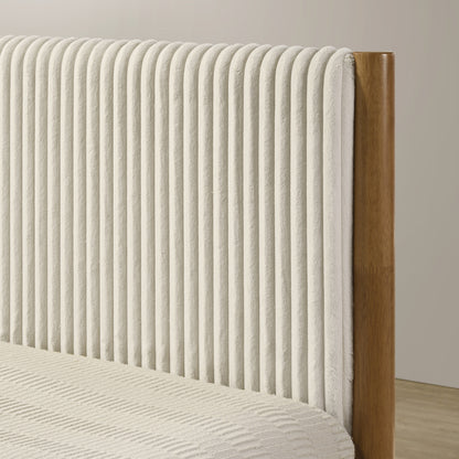 Vichy 2-Piece Rubberwood Corduroy Bedroom Set, Platform Bed with Nightstand, Queen