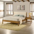 Vichy 2-Piece Rubberwood Corduroy Bedroom Set, Platform Bed with Nightstand, Queen