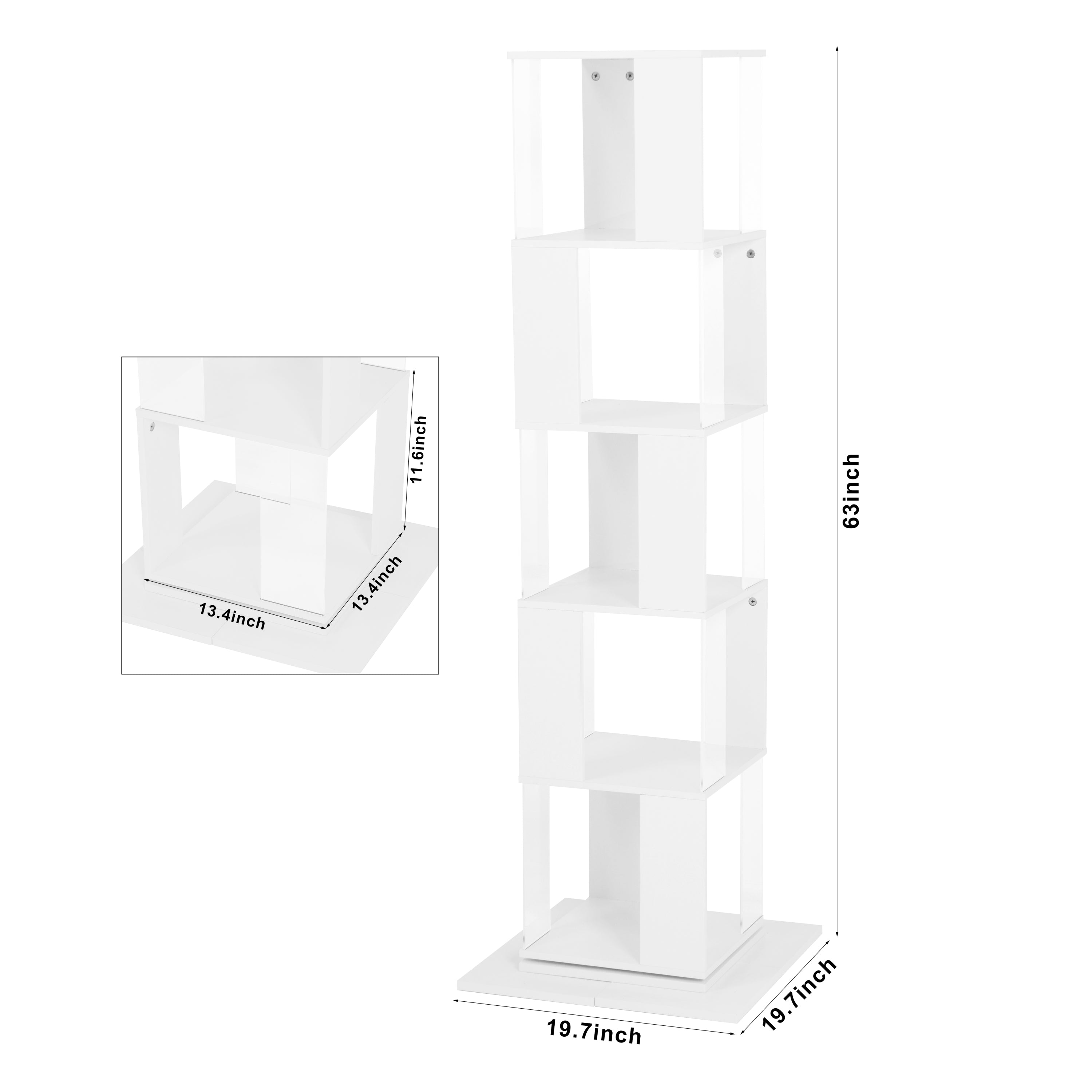5 tier Rotating Bookshelf, Floor Rack Simple Bookcase with Acrylic plate Student Multi-Function Creative Bookshelf for Living Room with anti-toppling base