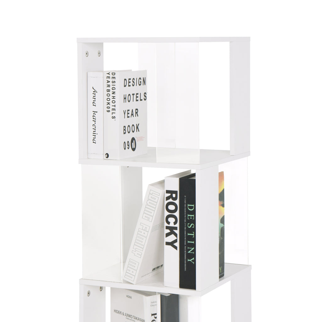 5 tier Rotating Bookshelf, Floor Rack Simple Bookcase with Acrylic plate Student Multi-Function Creative Bookshelf for Living Room with anti-toppling base