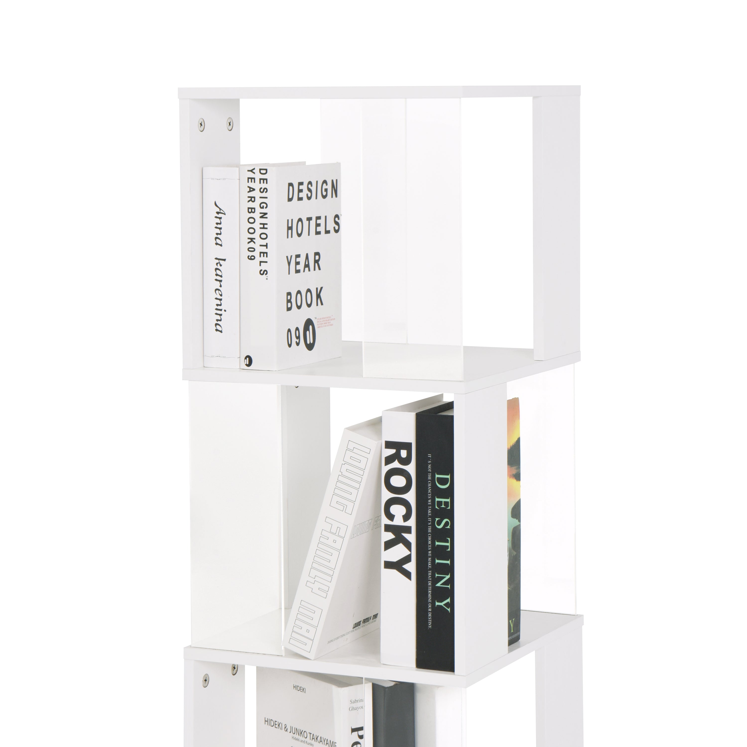 5 tier Rotating Bookshelf, Floor Rack Simple Bookcase with Acrylic plate Student Multi-Function Creative Bookshelf for Living Room with anti-toppling base