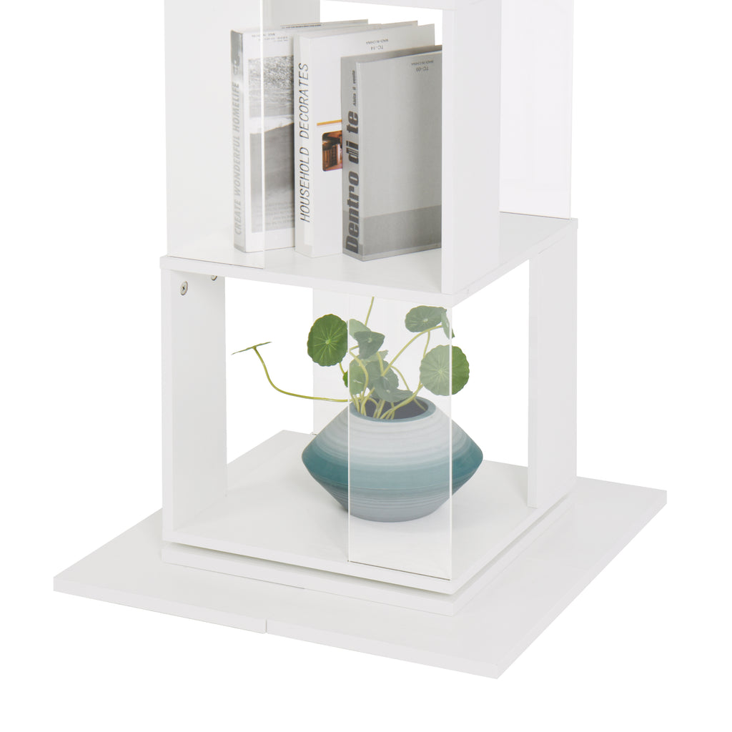 5 tier Rotating Bookshelf, Floor Rack Simple Bookcase with Acrylic plate Student Multi-Function Creative Bookshelf for Living Room with anti-toppling base