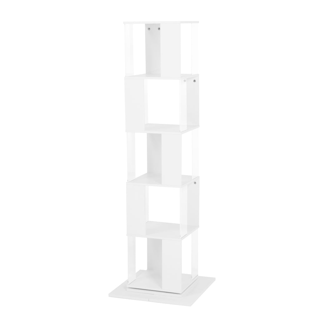 5 tier Rotating Bookshelf, Floor Rack Simple Bookcase with Acrylic plate Student Multi-Function Creative Bookshelf for Living Room with anti-toppling base