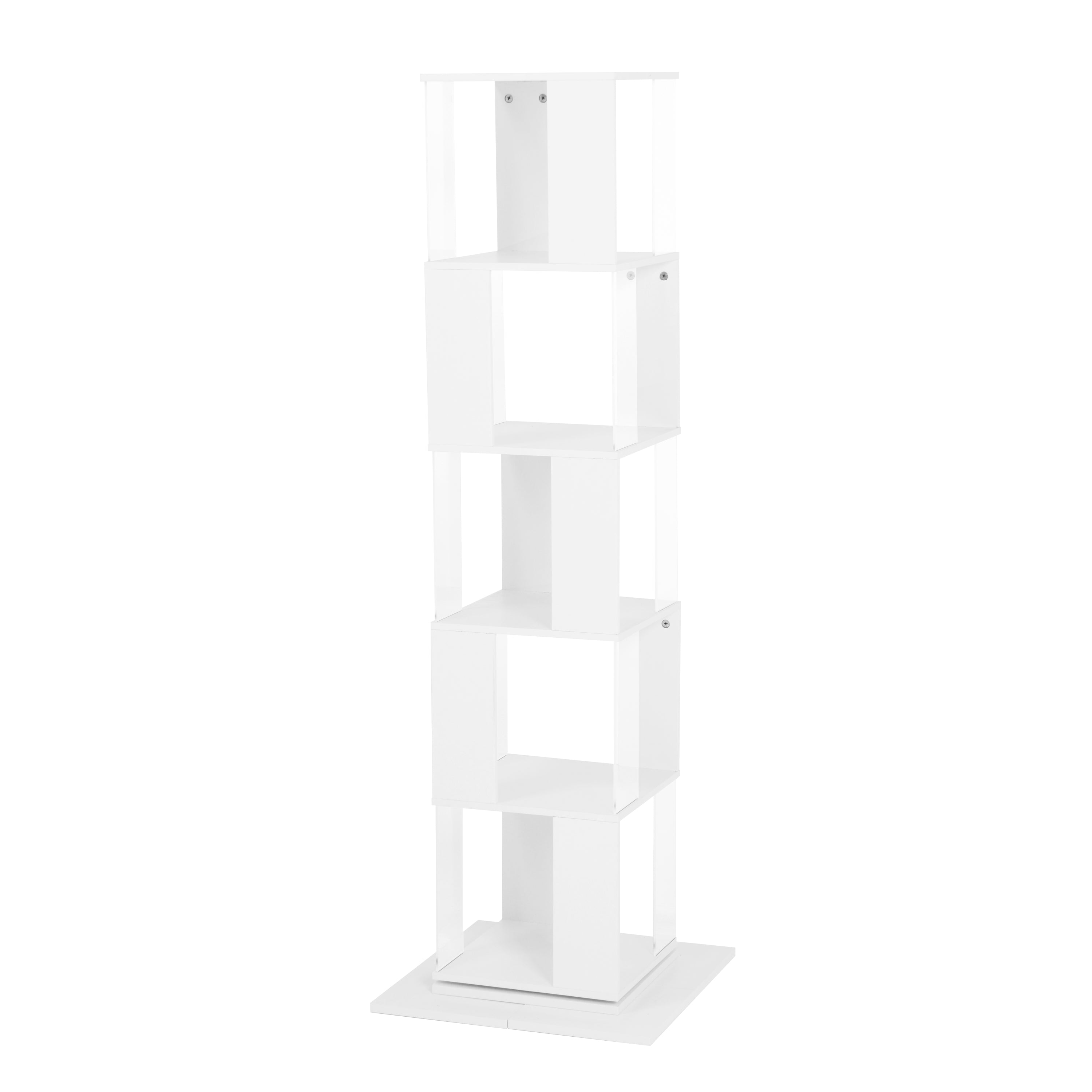 5 tier Rotating Bookshelf, Floor Rack Simple Bookcase with Acrylic plate Student Multi-Function Creative Bookshelf for Living Room with anti-toppling base