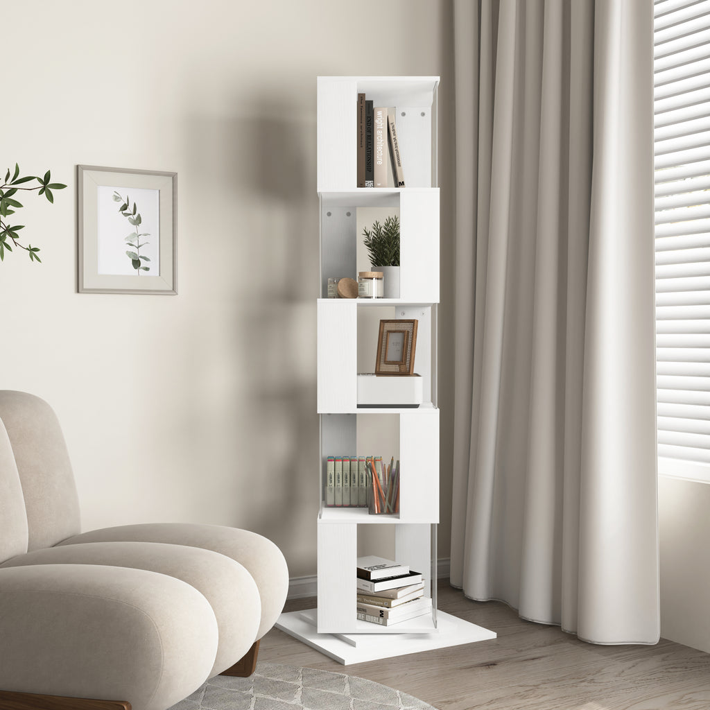 5 tier Rotating Bookshelf, Floor Rack Simple Bookcase with Acrylic plate Student Multi-Function Creative Bookshelf for Living Room with anti-toppling base