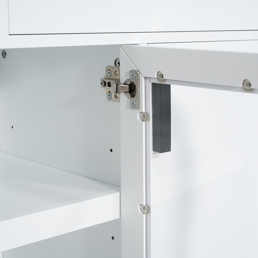 Modern White TV Console, 67' Width TV Stand, Glass Doors & Storage Drawers, Adjustable Shelves