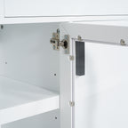 Modern White TV Console, 67' Width TV Stand, Glass Doors & Storage Drawers, Adjustable Shelves