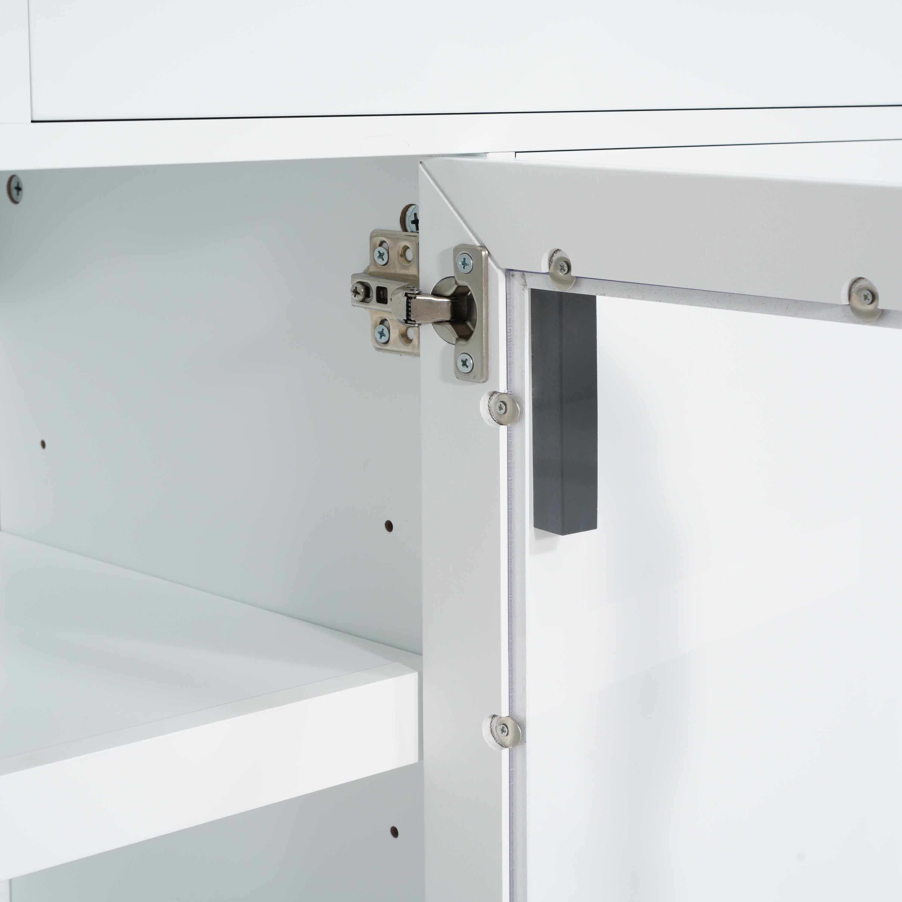 Modern White TV Console, 67' Width TV Stand, Glass Doors & Storage Drawers, Adjustable Shelves