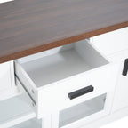 Modern White TV Console, 67' Width TV Stand, Glass Doors & Storage Drawers, Adjustable Shelves