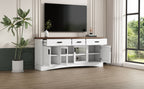 Modern White TV Console, 67' Width TV Stand, Glass Doors & Storage Drawers, Adjustable Shelves