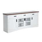 Modern White TV Console, 67' Width TV Stand, Glass Doors & Storage Drawers, Adjustable Shelves