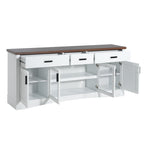 Modern White TV Console, 67' Width TV Stand, Glass Doors & Storage Drawers, Adjustable Shelves