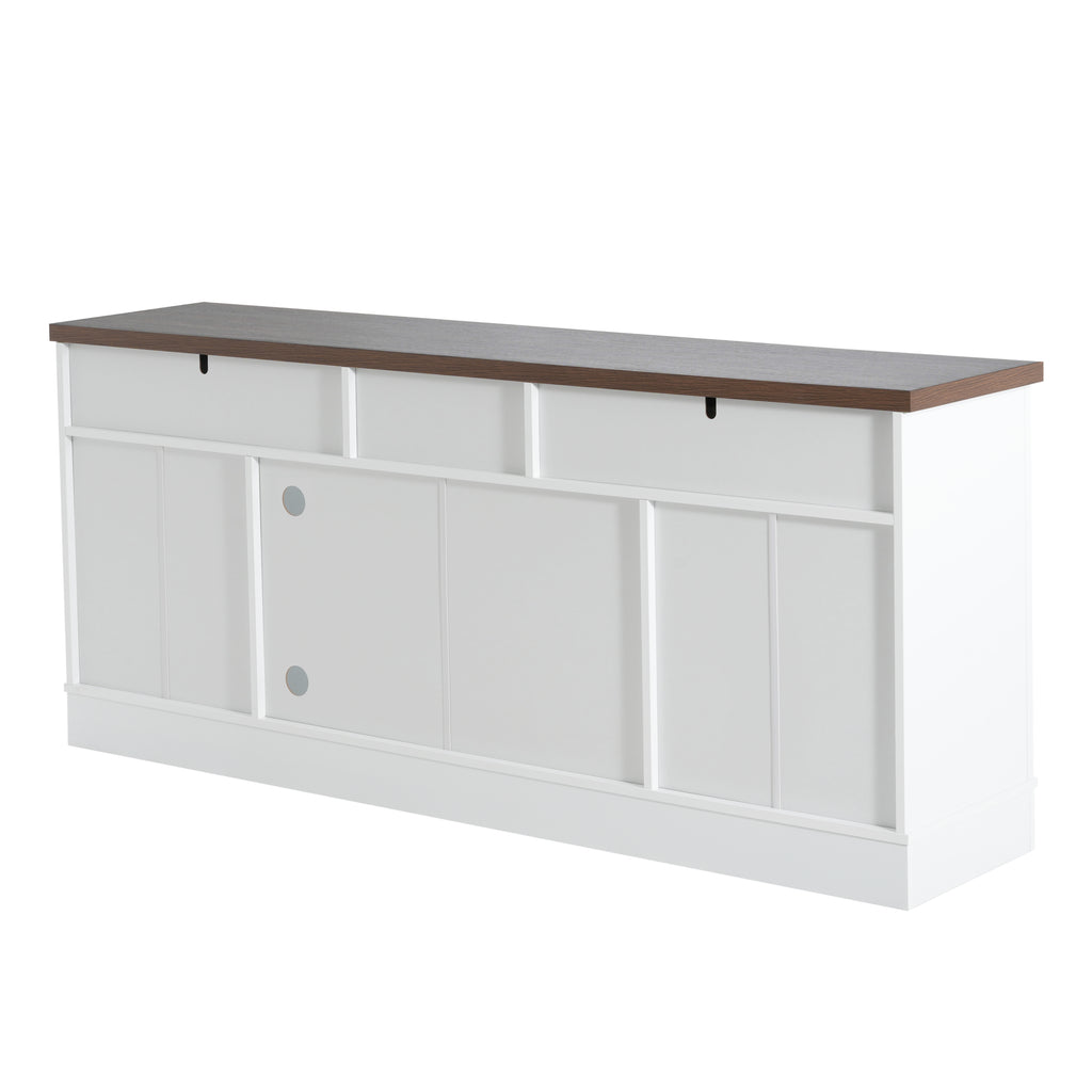Modern White TV Console, 67' Width TV Stand, Glass Doors & Storage Drawers, Adjustable Shelves