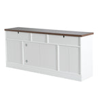 Modern White TV Console, 67' Width TV Stand, Glass Doors & Storage Drawers, Adjustable Shelves
