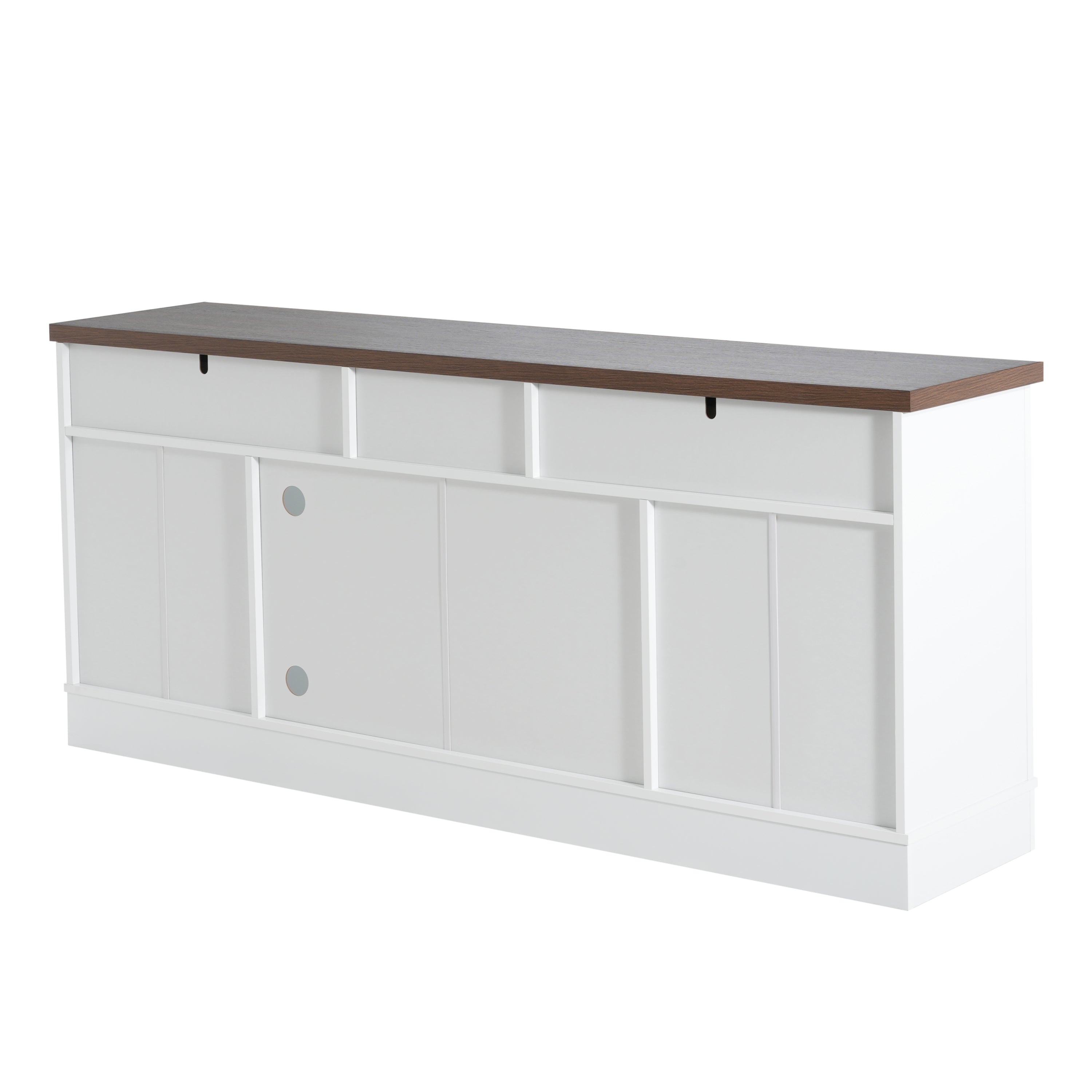 Modern White TV Console, 67' Width TV Stand, Glass Doors & Storage Drawers, Adjustable Shelves