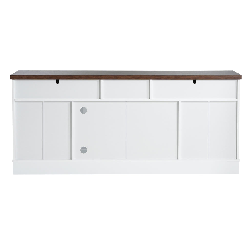 Modern White TV Console, 67' Width TV Stand, Glass Doors & Storage Drawers, Adjustable Shelves