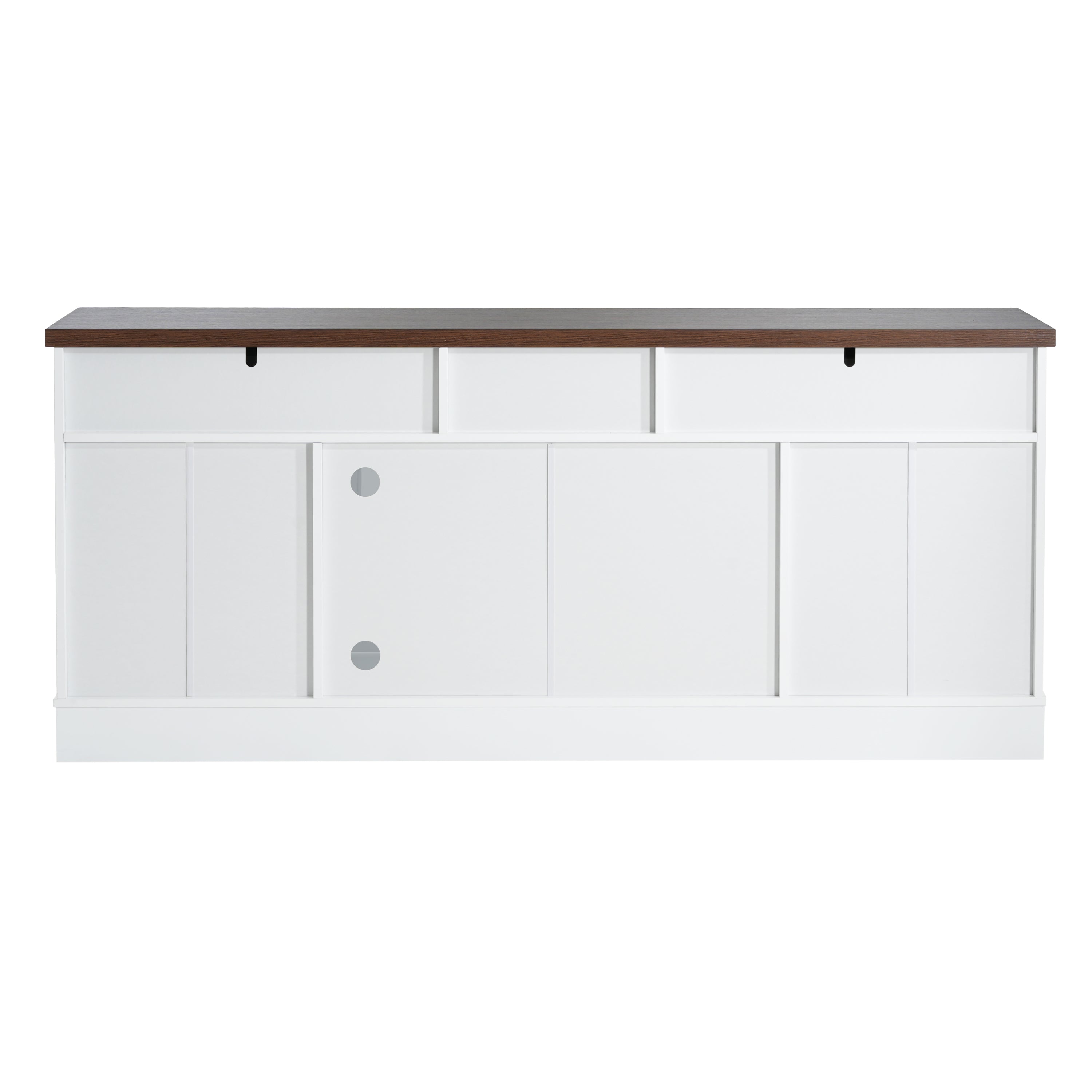 Modern White TV Console, 67' Width TV Stand, Glass Doors & Storage Drawers, Adjustable Shelves