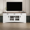 Modern White TV Console, 67' Width TV Stand, Glass Doors & Storage Drawers, Adjustable Shelves