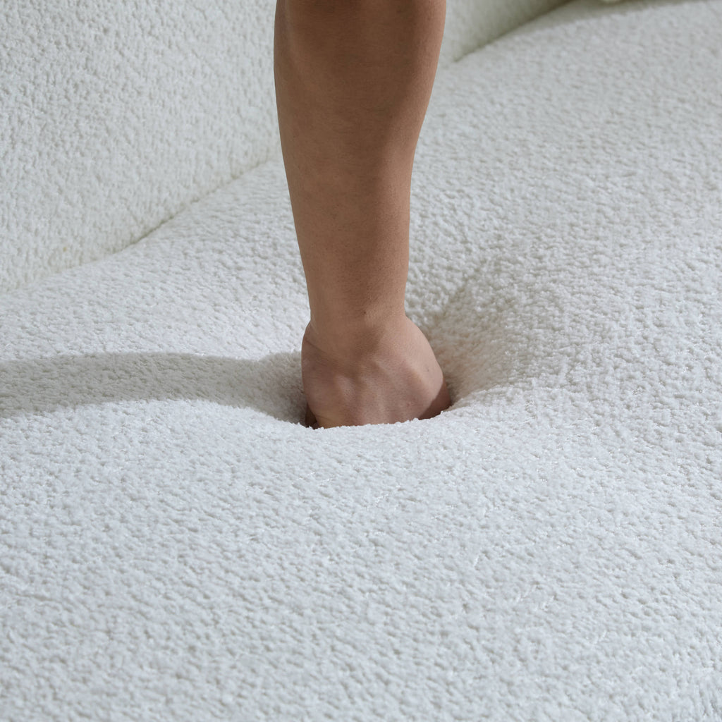 Coral 82' Curved Sofa 3-Seater for Living Rooms and Bedrooms, White Fabric Sofa