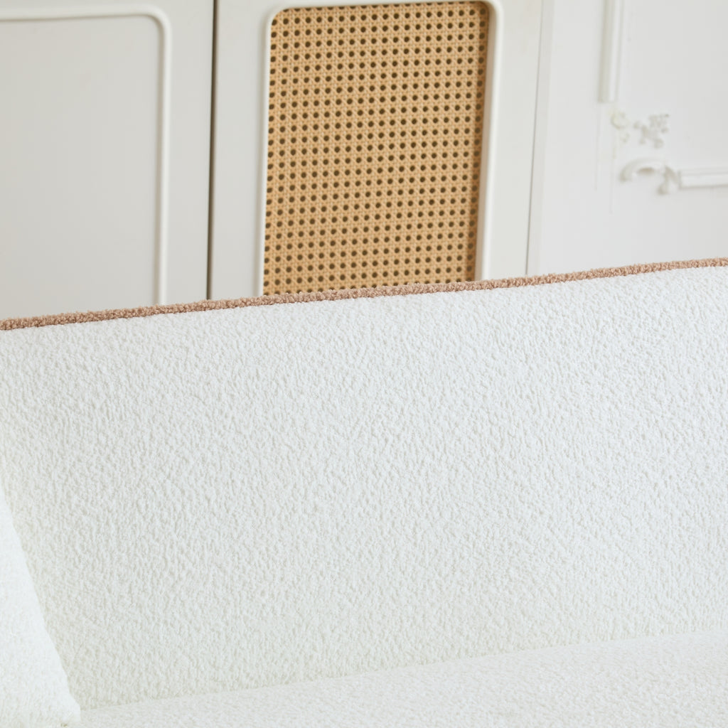 Coral 82' Curved Sofa 3-Seater for Living Rooms and Bedrooms, White Fabric Sofa