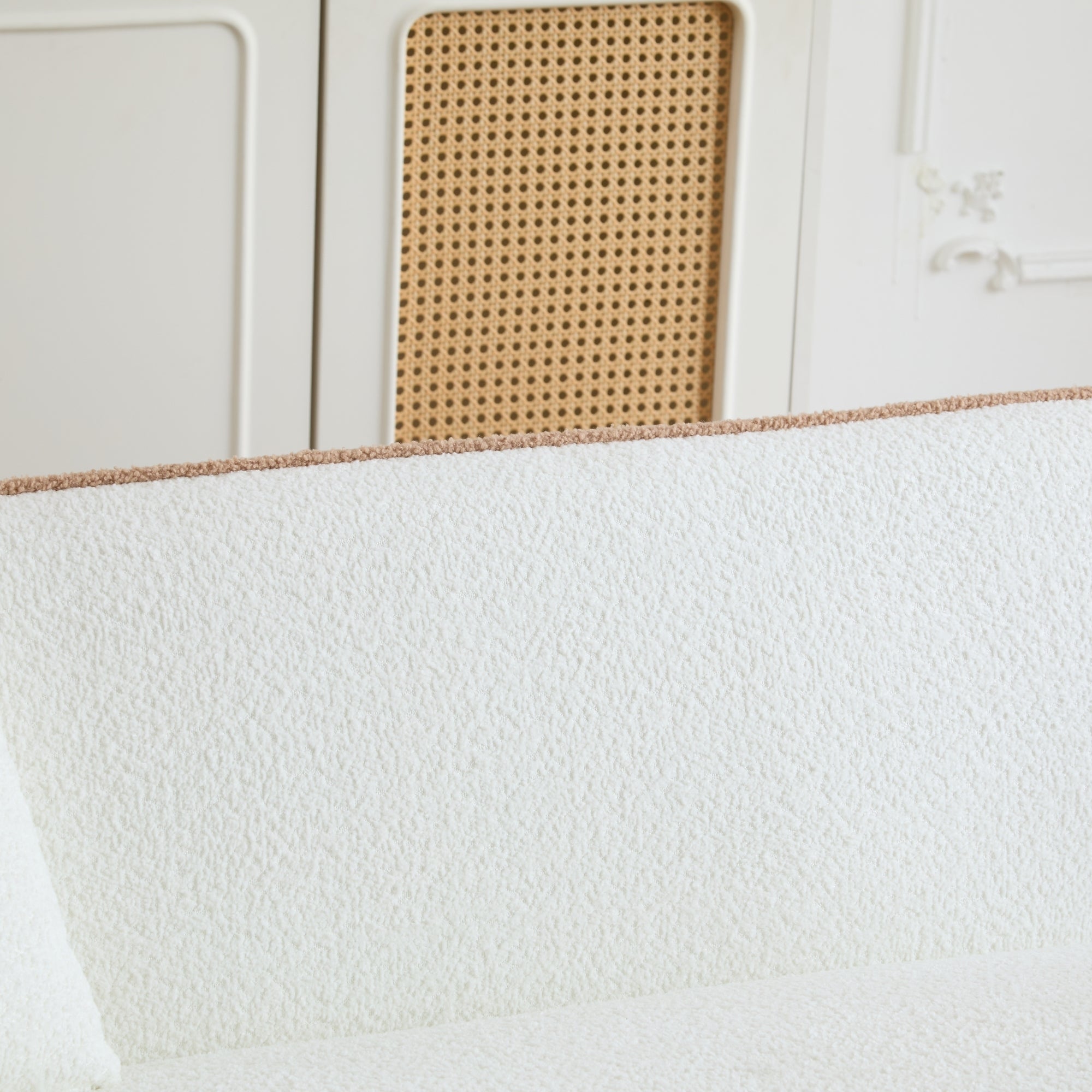 Coral 82' Curved Sofa 3-Seater for Living Rooms and Bedrooms, White Fabric Sofa