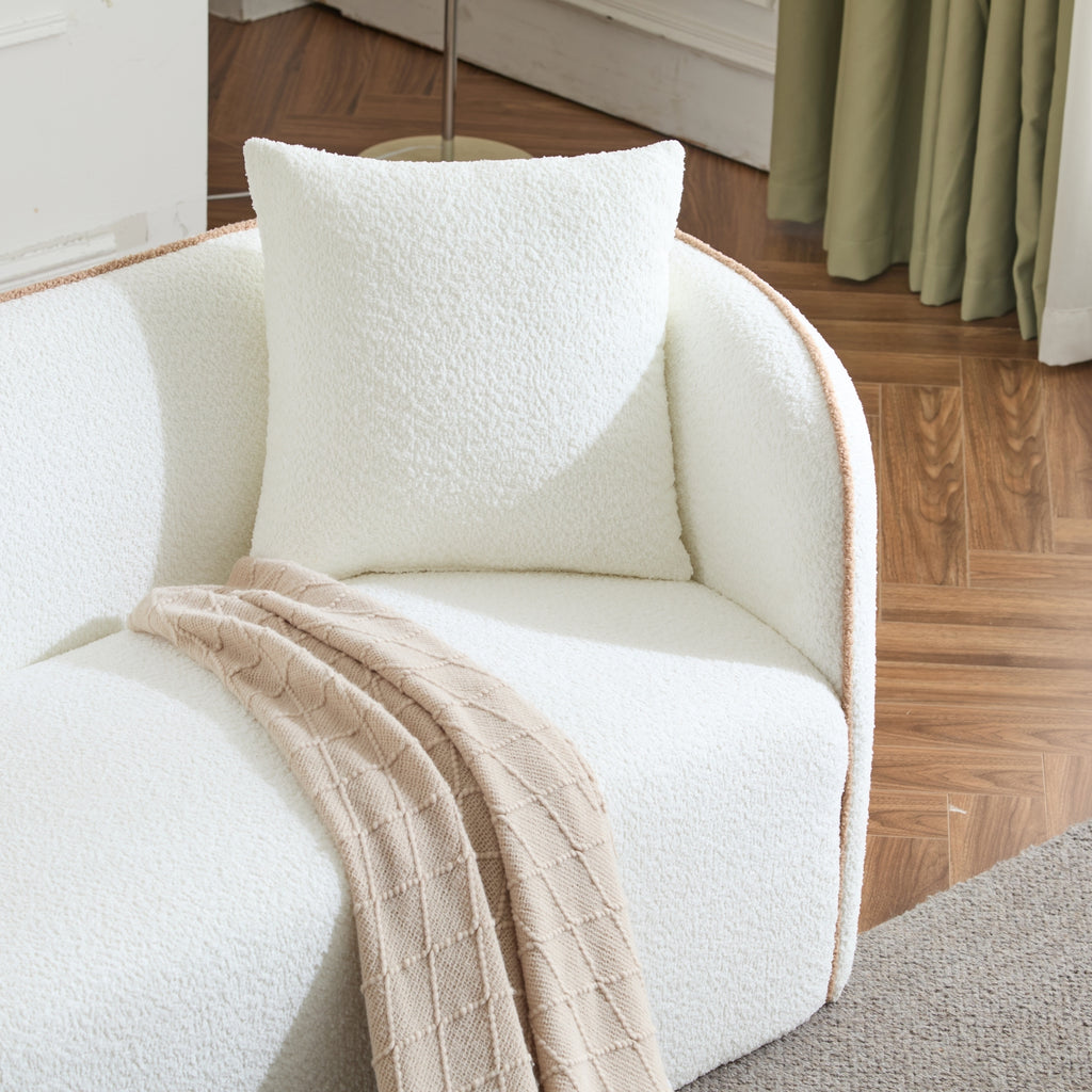 Coral 82' Curved Sofa 3-Seater for Living Rooms and Bedrooms, White Fabric Sofa