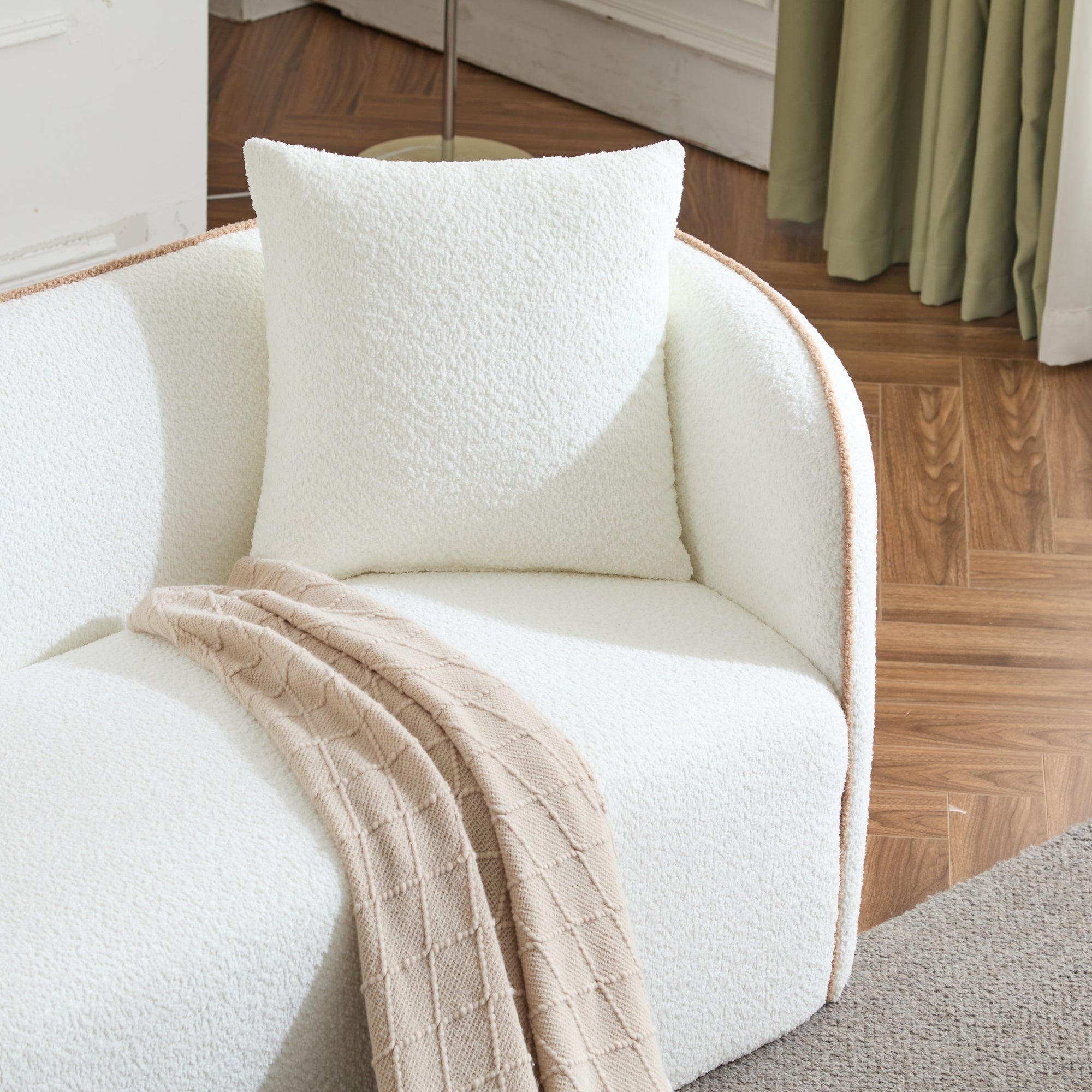 Coral 82' Curved Sofa 3-Seater for Living Rooms and Bedrooms, White Fabric Sofa