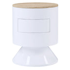 White High Gloss and Natural 1-drawer Drum Nightstand