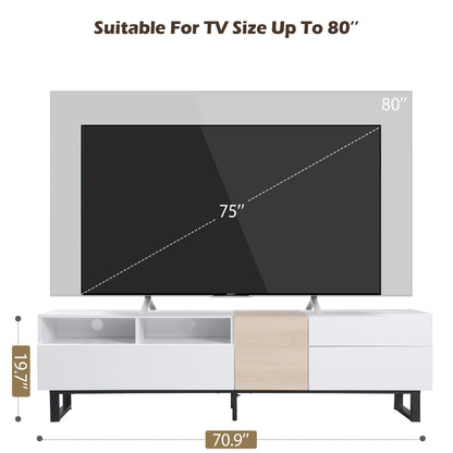 Modern TV Stand for 80'' TV with Double Storage Space, Media Console Table, Entertainment Center with Drop Down Door for Living Room, Bedroom, Home Theatre - Groovy Boardz