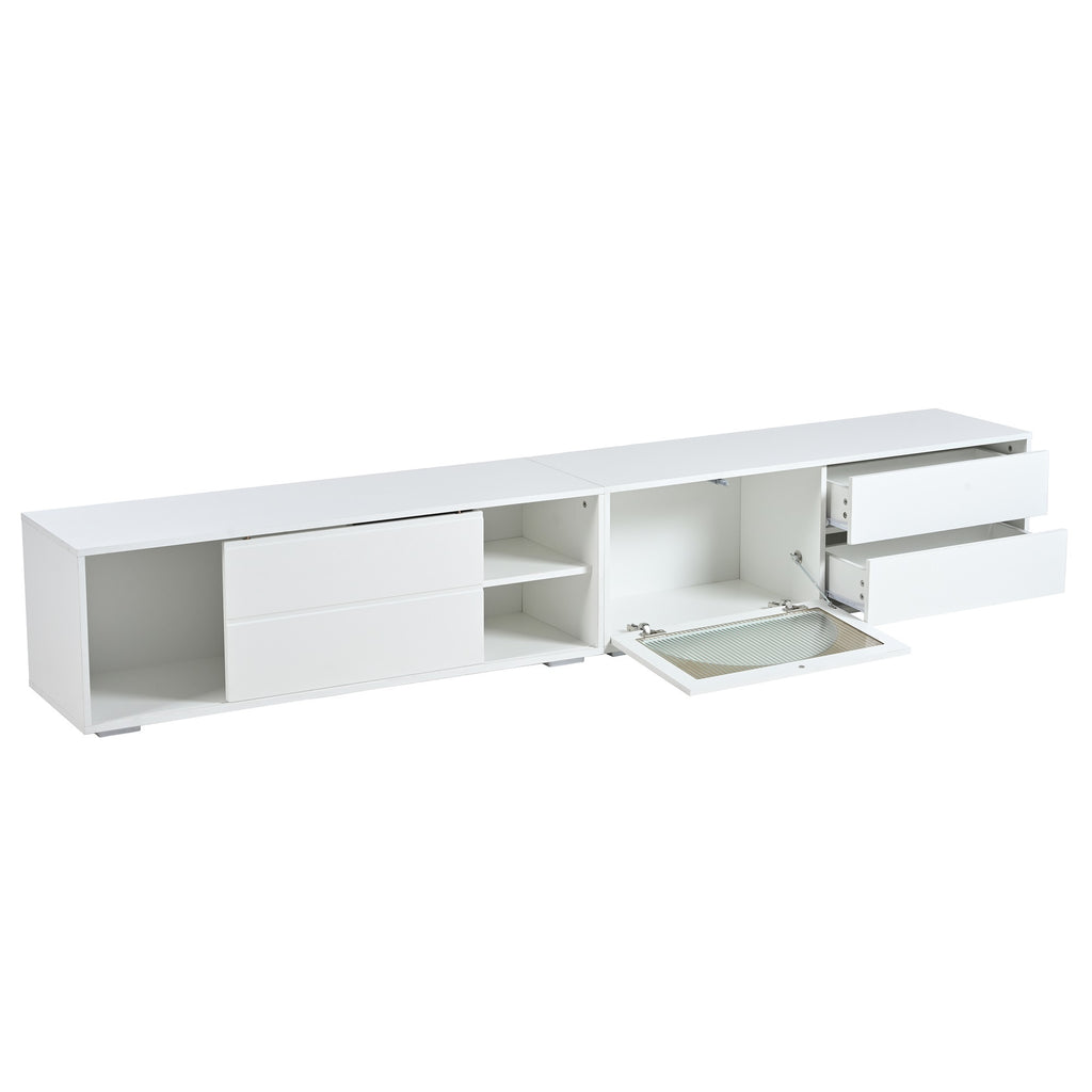 ON-TREND Modern TV Stand with Fluted Glass Door for TVs Up to 100, Media Console with Sliding Door & 2 Drawers, Free-Combination Entertainment Center with LED Light for Living Room, Bedroom, White