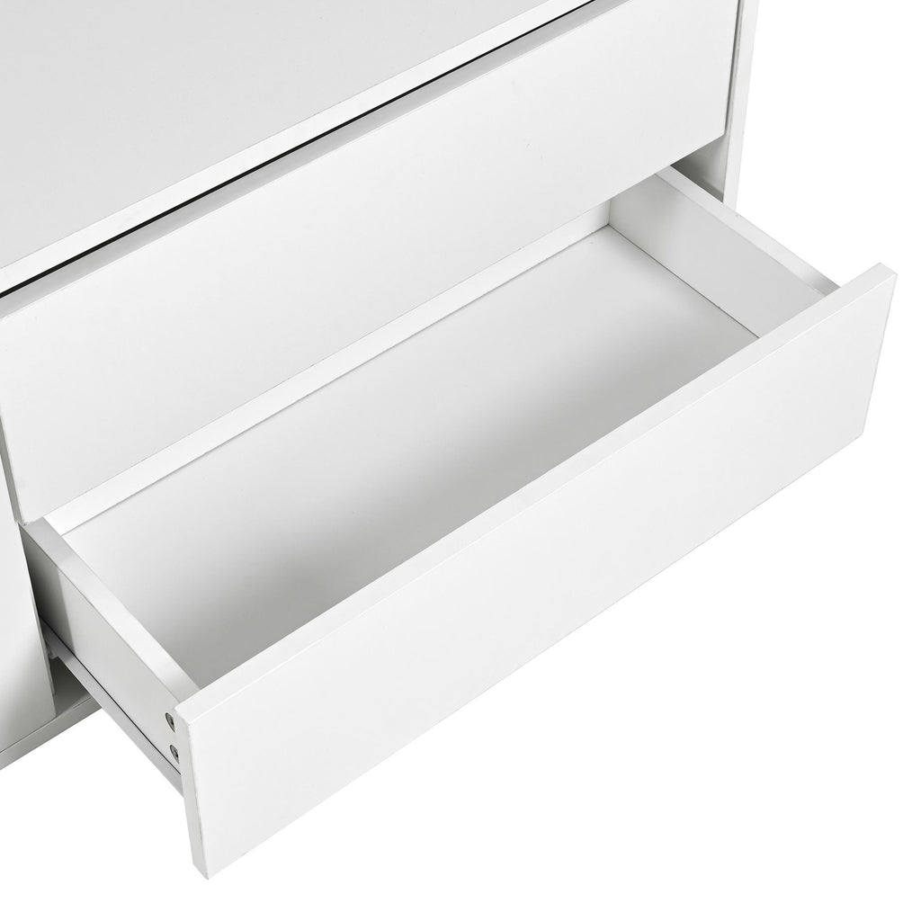 ON-TREND Modern TV Stand with Fluted Glass Door for TVs Up to 100, Media Console with Sliding Door & 2 Drawers, Free-Combination Entertainment Center with LED Light for Living Room, Bedroom, White