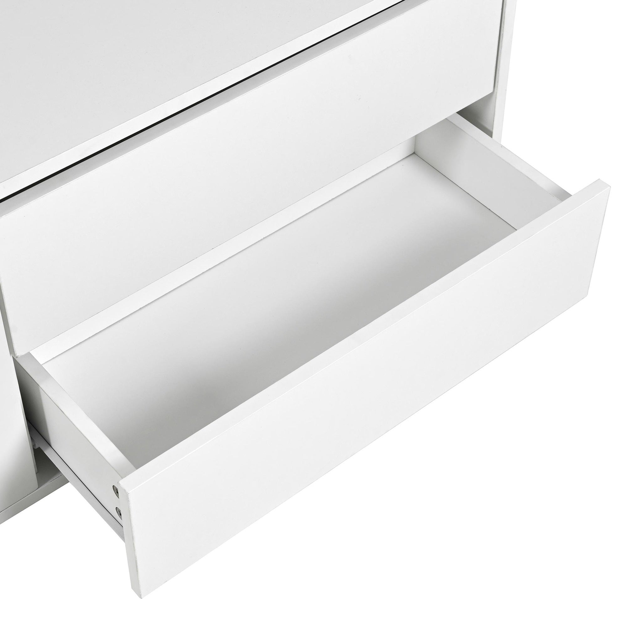 ON-TREND Modern TV Stand with Fluted Glass Door for TVs Up to 100, Media Console with Sliding Door & 2 Drawers, Free-Combination Entertainment Center with LED Light for Living Room, Bedroom, White