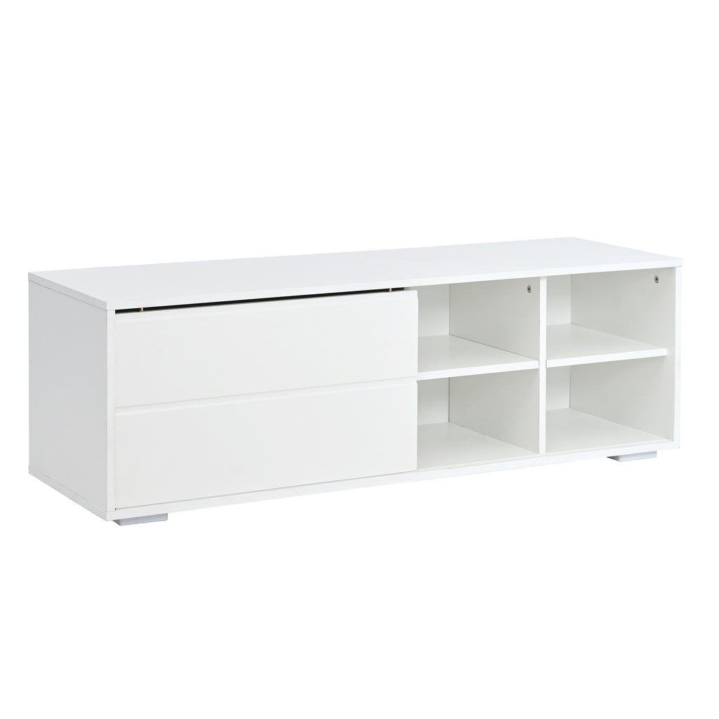 ON-TREND Modern TV Stand with Fluted Glass Door for TVs Up to 100, Media Console with Sliding Door & 2 Drawers, Free-Combination Entertainment Center with LED Light for Living Room, Bedroom, White