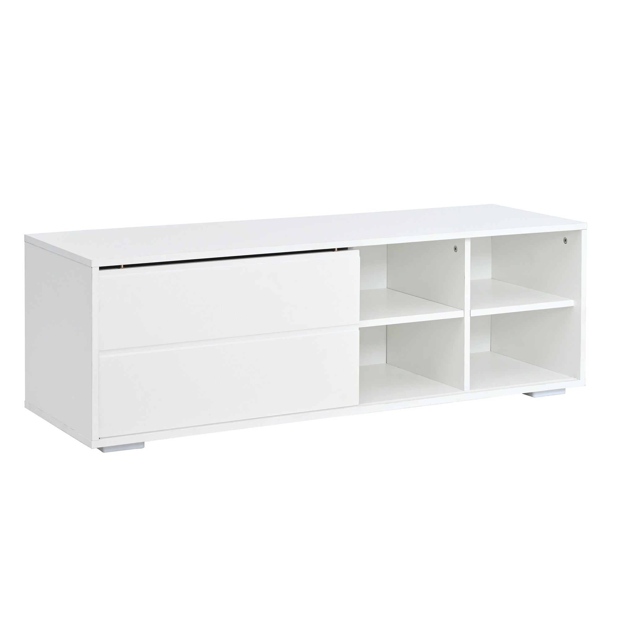 ON-TREND Modern TV Stand with Fluted Glass Door for TVs Up to 100, Media Console with Sliding Door & 2 Drawers, Free-Combination Entertainment Center with LED Light for Living Room, Bedroom, White